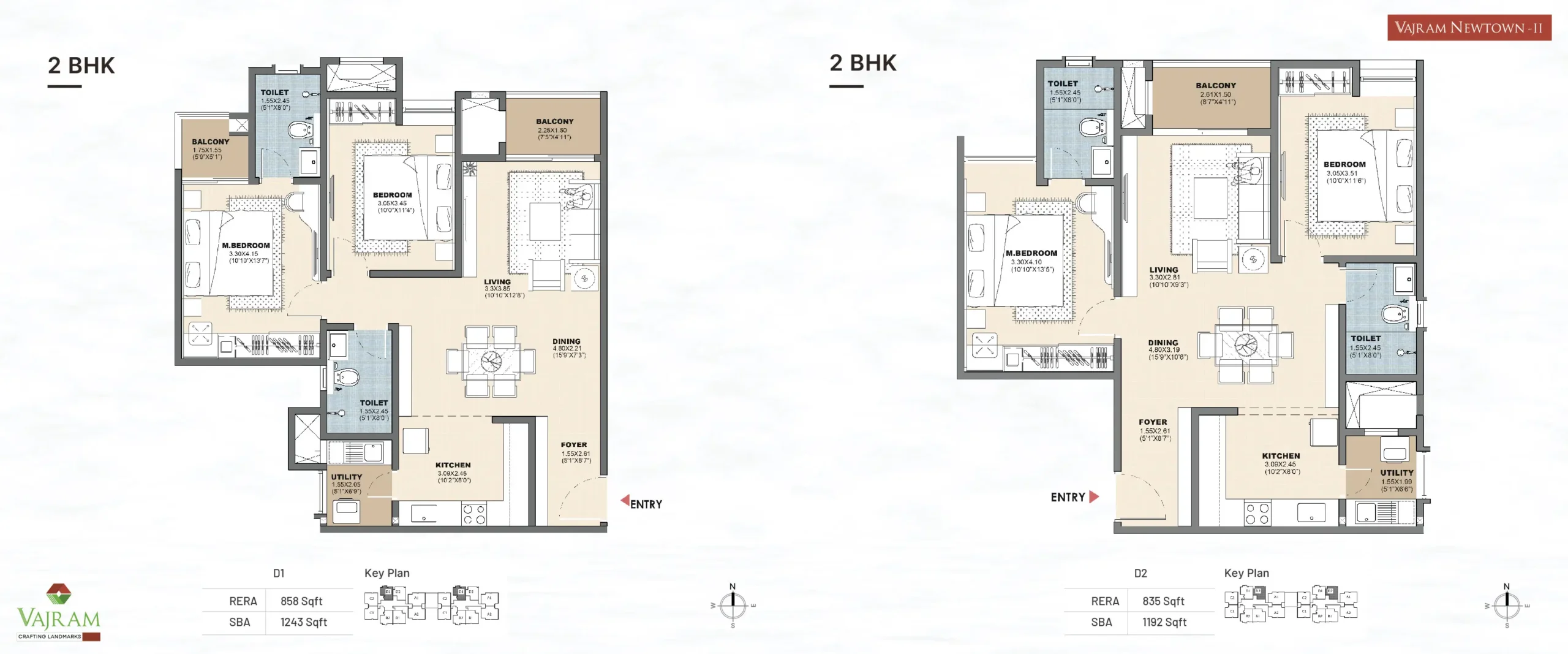 vajram newtown 2 bhk floor plan